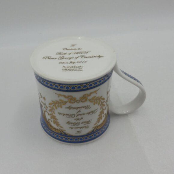 Prince George Birth Mug Dunoon Fine Bone China England Blue & Gold Heart Pattern - Picture 9 of 10